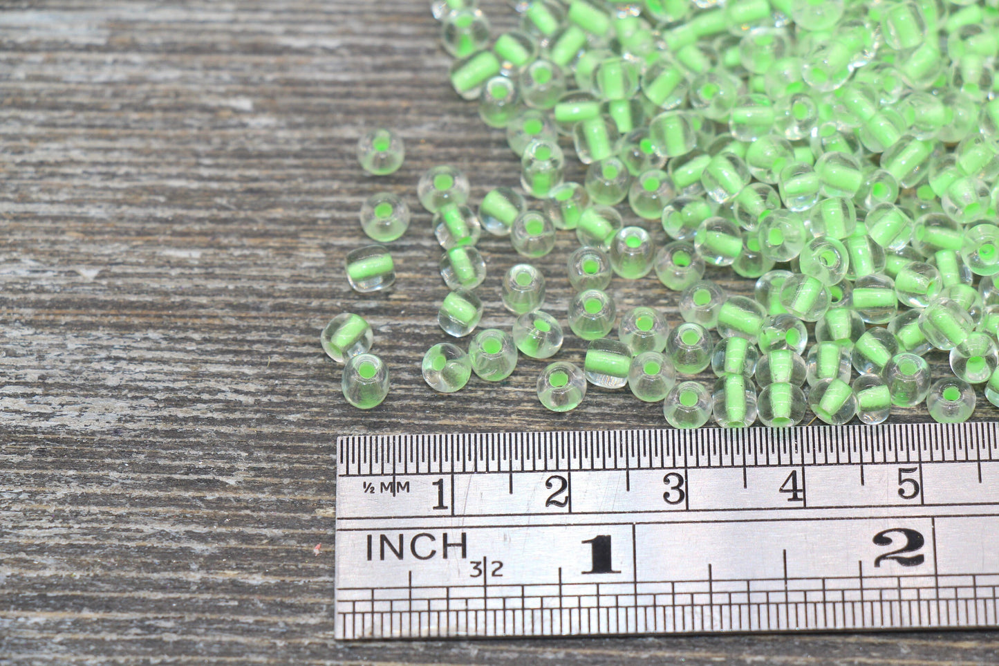 GLOW Glass Beads, 4mm 6/0 Glass Beads, Glow in Dark Transparent Beads with Neon Green Lining Beads, Rocailles Beads, Beading Supplies #2411