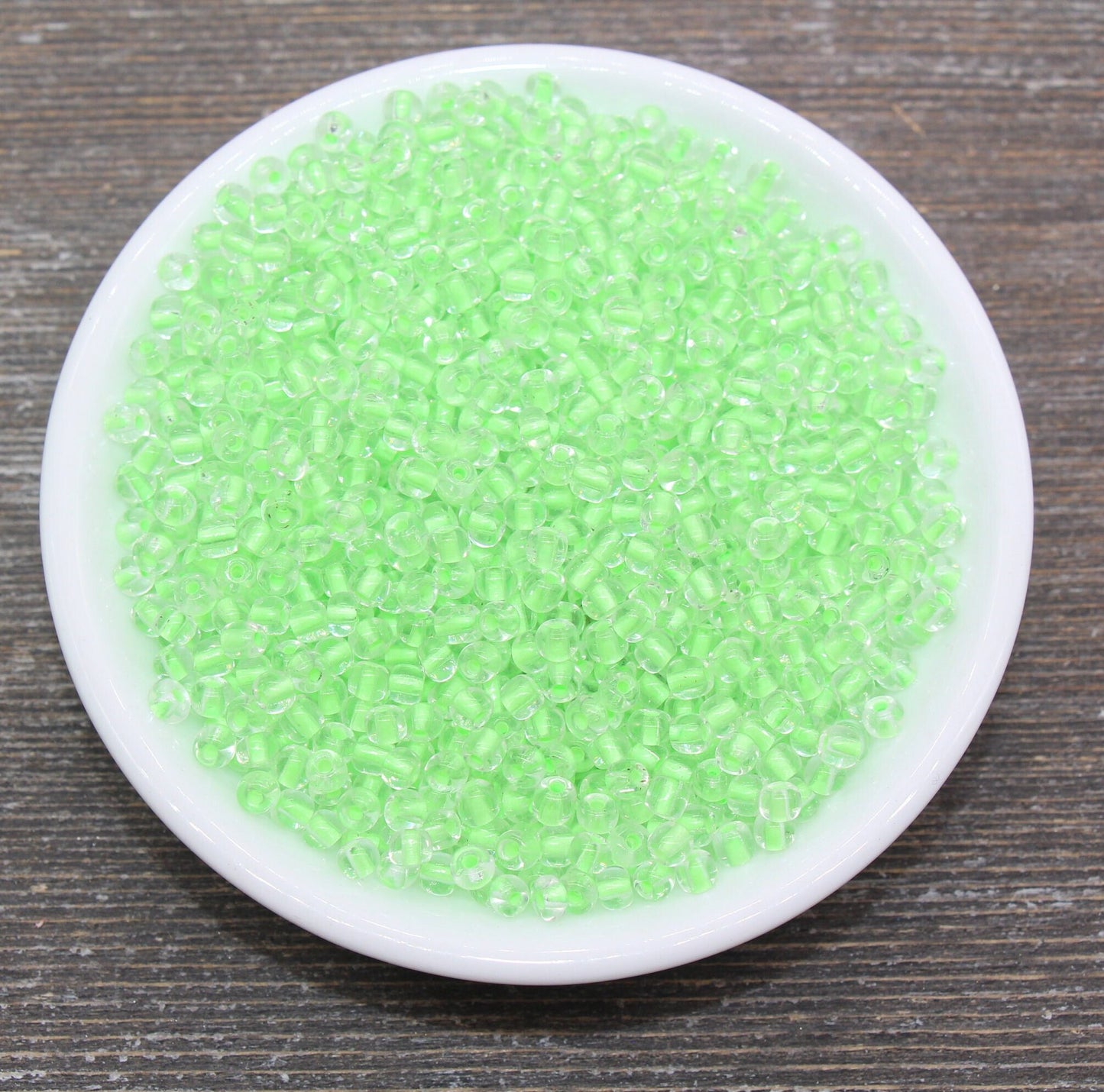 GLOW Glass Beads, 4mm 6/0 Glass Beads, Glow in Dark Transparent Beads with Neon Green Lining Beads, Rocailles Beads, Beading Supplies #2411