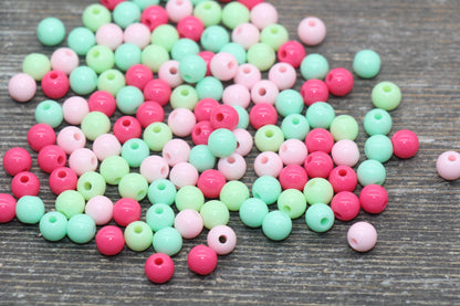 6mm Mix Round Gumball Beads, Pink and Mint Mix Acrylic Loose Beads, Multicolor Bubblegum Beads, Chunky Beads, Smooth Round Beads #2412