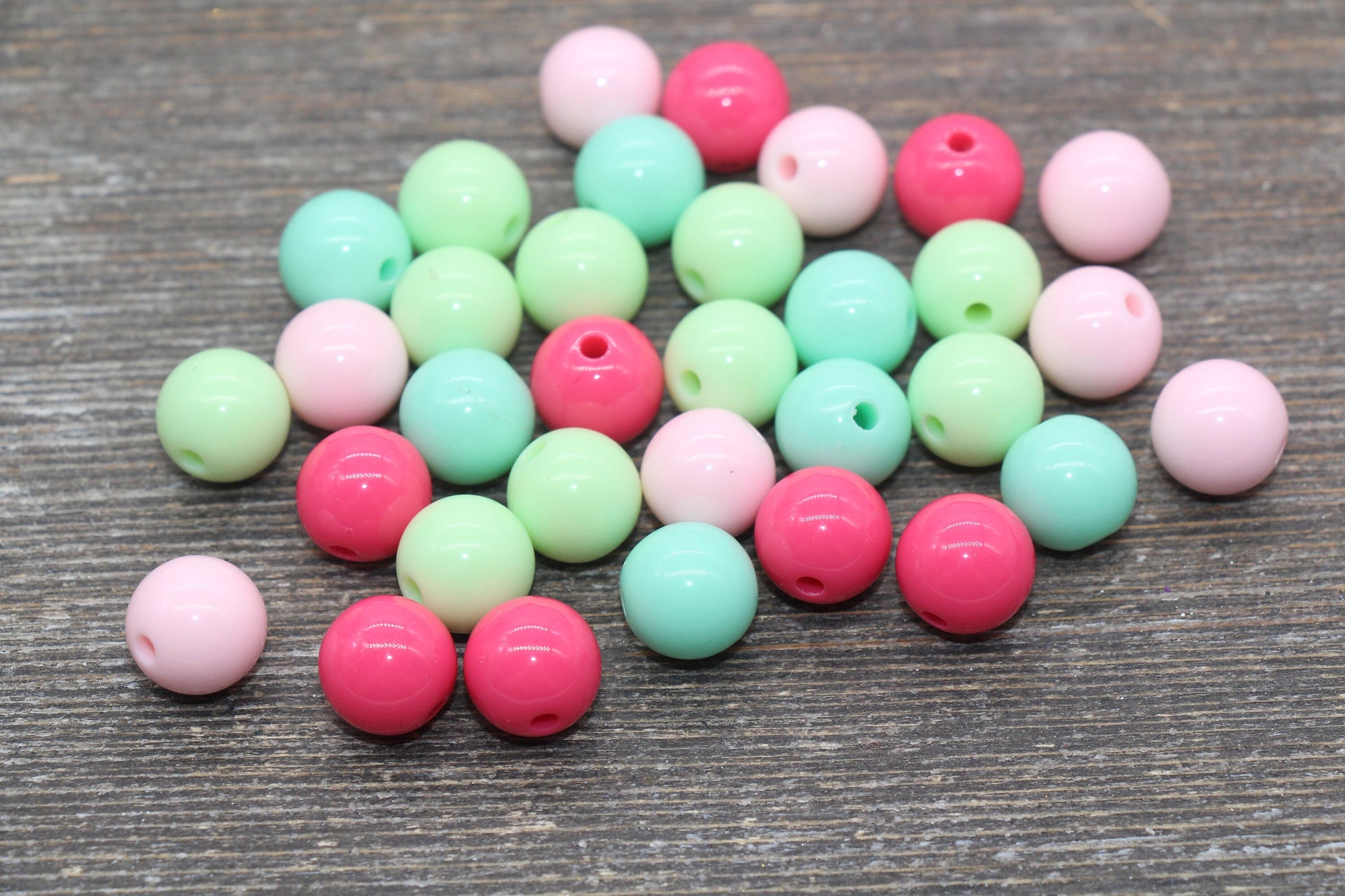 12mm Mix Round Gumball Beads, Pink and Mint Mix Acrylic Loose Beads, Multicolor Bubblegum Beads, Chunky Beads, Smooth Round Beads #2415