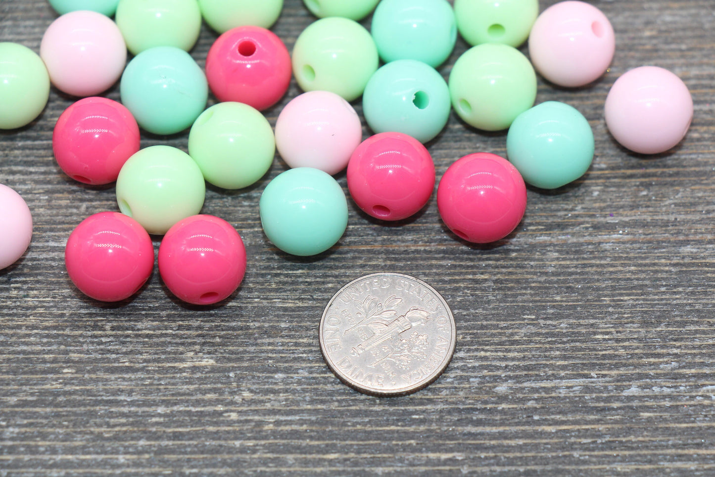 12mm Mix Round Gumball Beads, Pink and Mint Mix Acrylic Loose Beads, Multicolor Bubblegum Beads, Chunky Beads, Smooth Round Beads #2415