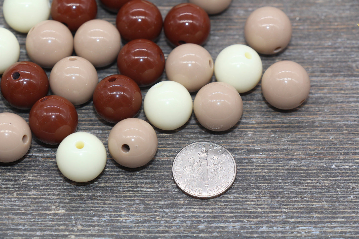 14mm Mix Round Gumball Beads, Ivory and Brown Mix Acrylic Loose Beads, Multicolor Bubblegum Beads, Chunky Beads, Smooth Round Beads #2421