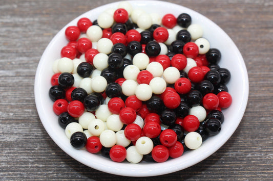 8mm Mix Round Gumball Beads, Ivory Red and Black Mix Acrylic Loose Beads, Multicolor Bubblegum Beads, Chunky Beads, Smooth Round Beads #2423