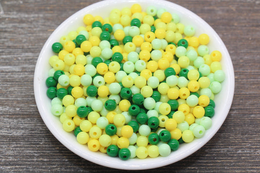 6mm Mix Round Gumball Beads, Yellow and Green Mix Acrylic Loose Beads, Multicolor Bubblegum Beads, Chunky Beads, Smooth Round Beads #2427