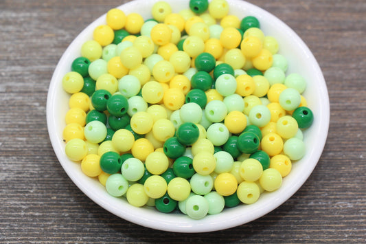 8mm Mix Round Gumball Beads, Yellow and Green Mix Acrylic Loose Beads, Multicolor Bubblegum Beads, Chunky Beads, Smooth Round Beads #2428