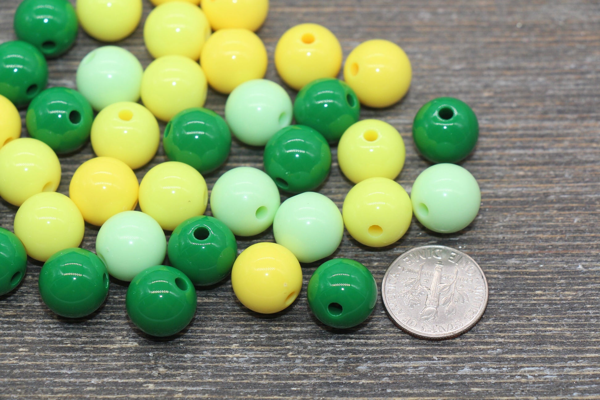 12mm Mix Round Gumball Beads, Yellow and Green Mix Acrylic Loose Beads, Multicolor Bubblegum Beads, Chunky Beads, Smooth Round Beads #2430