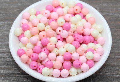 8mm Mix Round Gumball Beads, Ivory and Pink Mix Acrylic Loose Beads, Multicolor Bubblegum Beads, Chunky Beads, Smooth Round Beads #2433