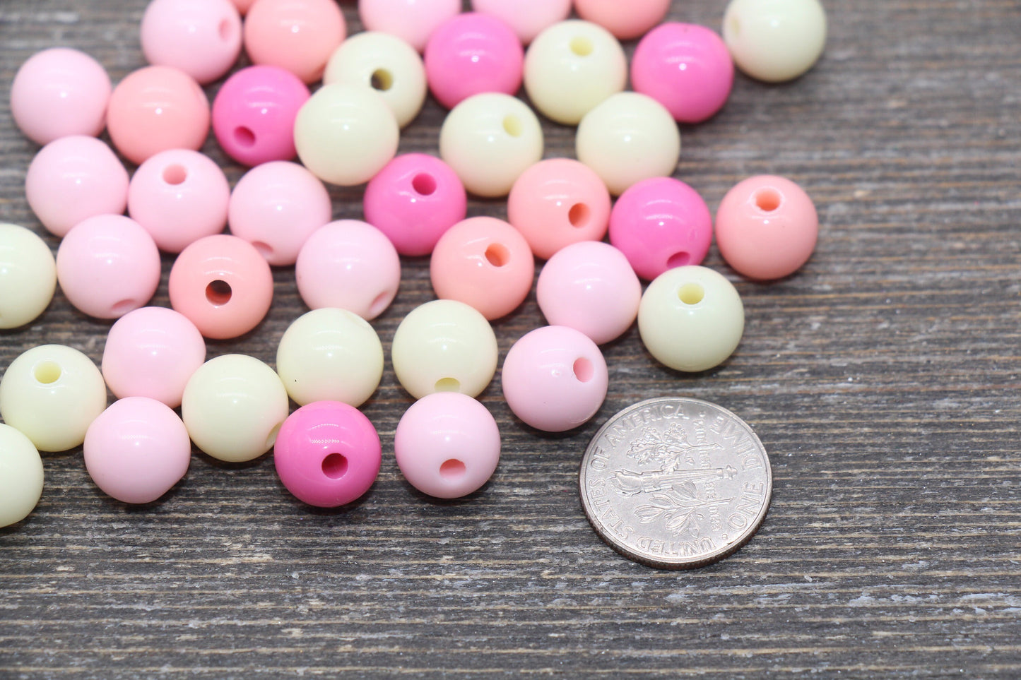 10mm Mix Round Gumball Beads, Ivory and Pink Mix Acrylic Beads, Multicolor Bubblegum Beads, Chunky Beads, Smooth Round Beads #2434