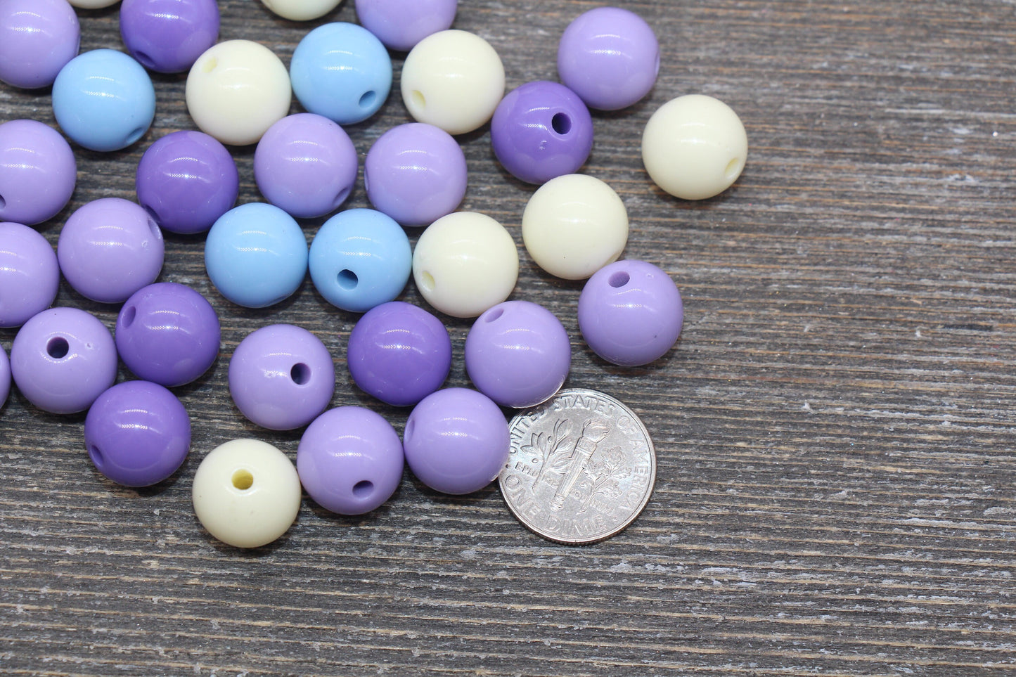 12mm Mix Round Gumball Beads, Ivory Blue Purple Mix Acrylic Loose Beads, Multicolor Bubblegum Beads, Chunky Beads, Smooth Round Beads #2440