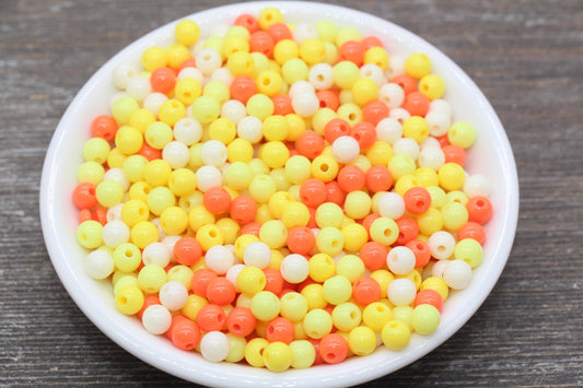 6mm Mix Round Gumball Beads, Orange Yellow Ivory Mix Acrylic Loose Beads, Multicolor Bubblegum Beads, Chunky Beads, Smooth Round Beads #2447