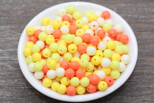 8mm Mix Round Gumball Beads, Orange Yellow Ivory Mix Acrylic Loose Beads, Multicolor Bubblegum Beads, Chunky Beads, Smooth Round Beads #2448