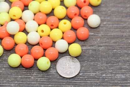 10mm Mix Round Gumball Beads, Orange Yellow Ivory Mix Acrylic Beads, Multicolor Bubblegum Beads, Chunky Beads, Smooth Round Beads #2449