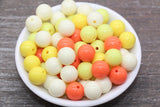 14mm Mix Round Gumball Beads, Orange Yellow Ivory Mix Loose Beads, Multicolor Bubblegum Beads, Chunky Beads, Smooth Round Beads #2451