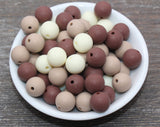 14mm Frosted Mix Round Gumball Beads, Matte Ivory and Brown Mix Loose Beads, Multicolor Bubblegum Beads, Chunky Beads #2465