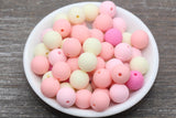 14mm Frosted Mix Round Gumball Beads, Matte Ivory and Pink Mix Loose Beads, Multicolor Bubblegum Beads, Chunky Beads #2466