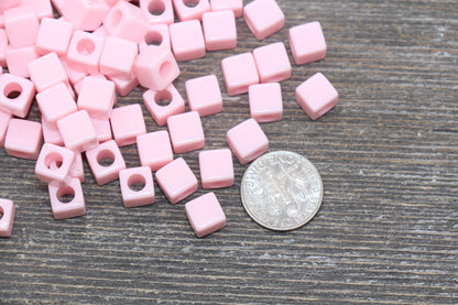 Pink Cube Beads, Acrylic Cube Square Beads, Acrylic Spacer Beads, Pink Cube Beads, Acrylic Blank Cube Beads, Size 7mm #2468