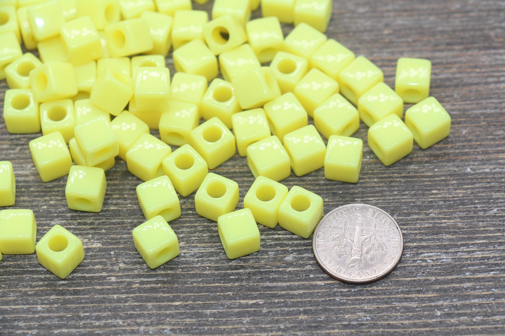 Yellow Cube Beads, Acrylic Cube Square Beads, Acrylic Spacer Beads, Yellow Cube Beads, Acrylic Blank Cube Beads, Size 7mm #2472