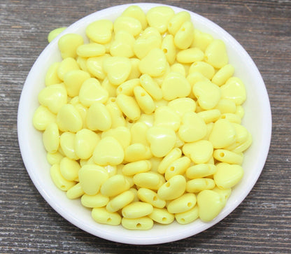 Yellow Heart Beads, Yellow Acrylic Heart Beads, Chunky Heart Beads, Plastic Heart Shape Beads, Vertical Hole Hearts #2481