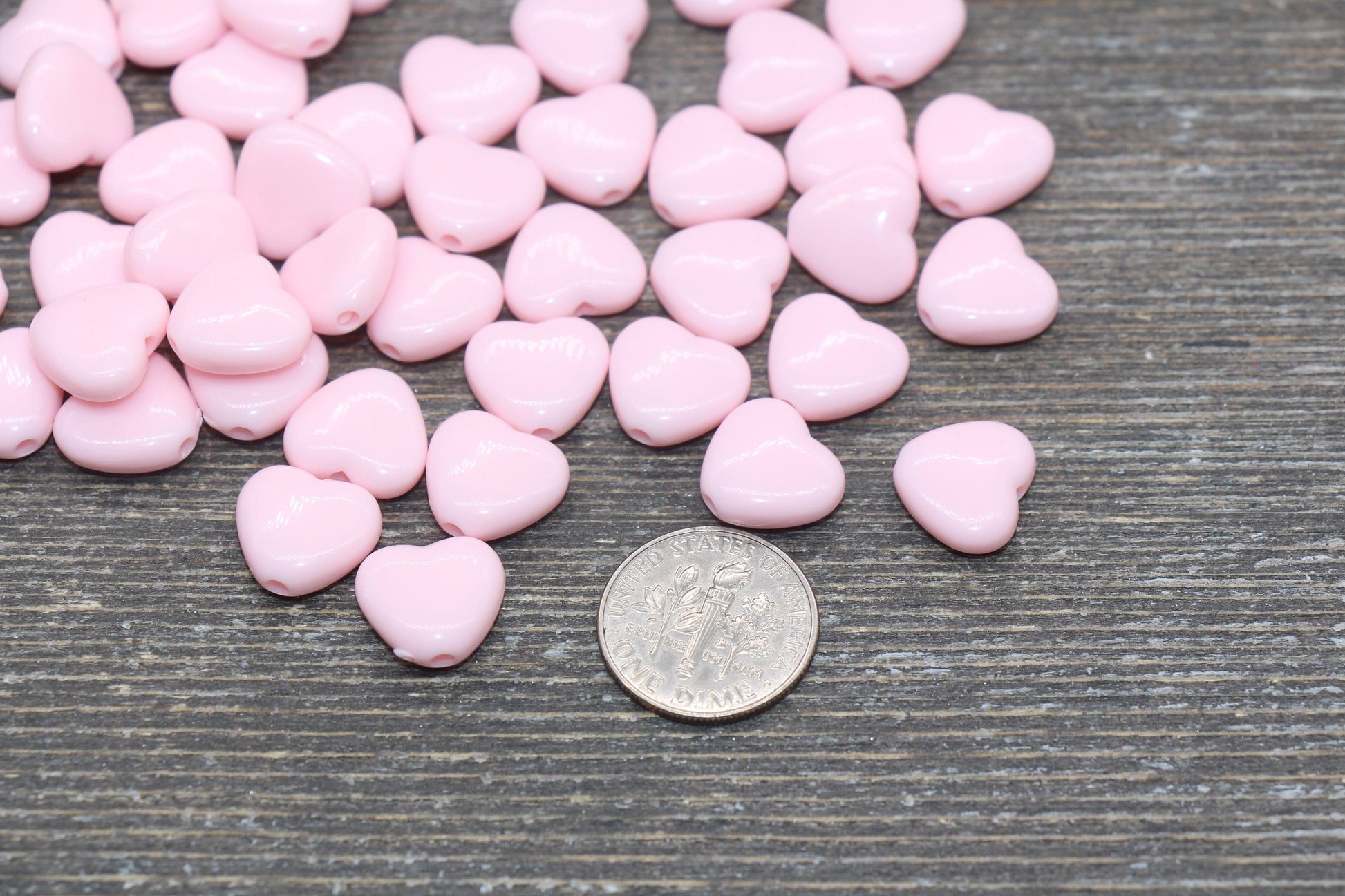 Pink Heart Beads, Pink Acrylic Heart Beads, Chunky Pink Heart Beads, Plastic Heart Shape Beads, Vertical Hole Hearts #2483