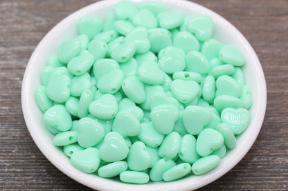 Mint Green Heart Beads, Mint Acrylic Heart Beads, Chunky Mint Heart Beads, Plastic Heart Shape Beads, Vertical Hole Hearts #2486