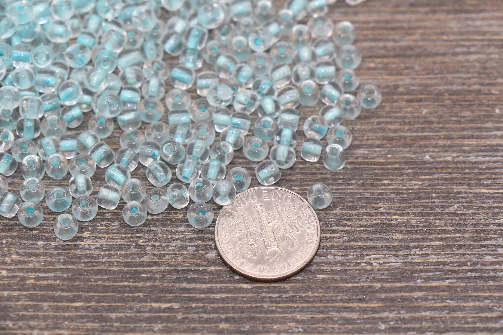 GLOW Glass Beads, 4mm 6/0 Glass Beads, Glow in Dark Transparent Beads with Light Blue Lining Beads, Rocailles Beads, Beading Supplies #2489