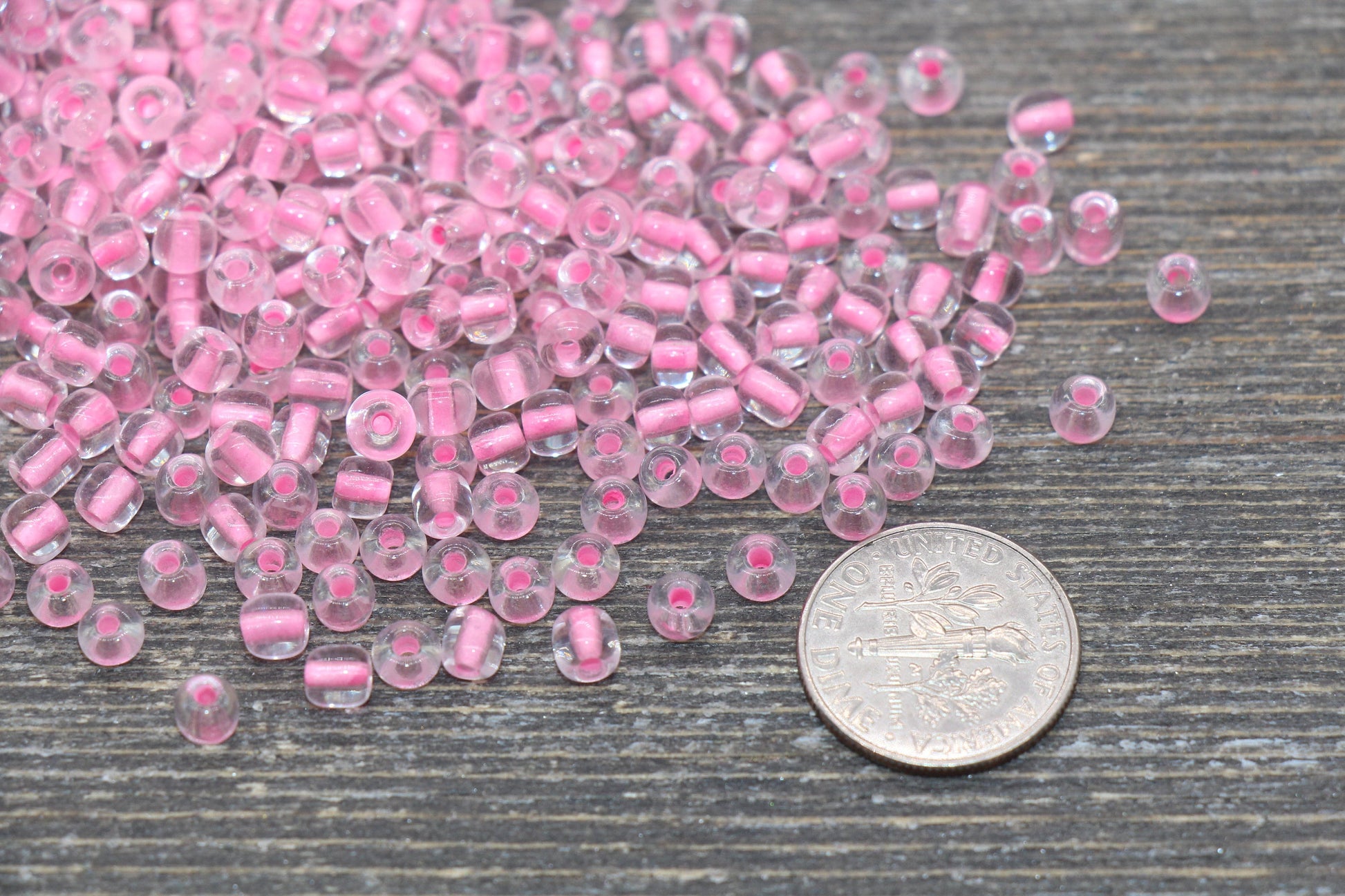 GLOW Glass Beads, 4mm 6/0 Glass Beads, Glow in Dark Transparent Beads with Pink Lining Beads, Rocailles Beads, Beading Supplies #2490