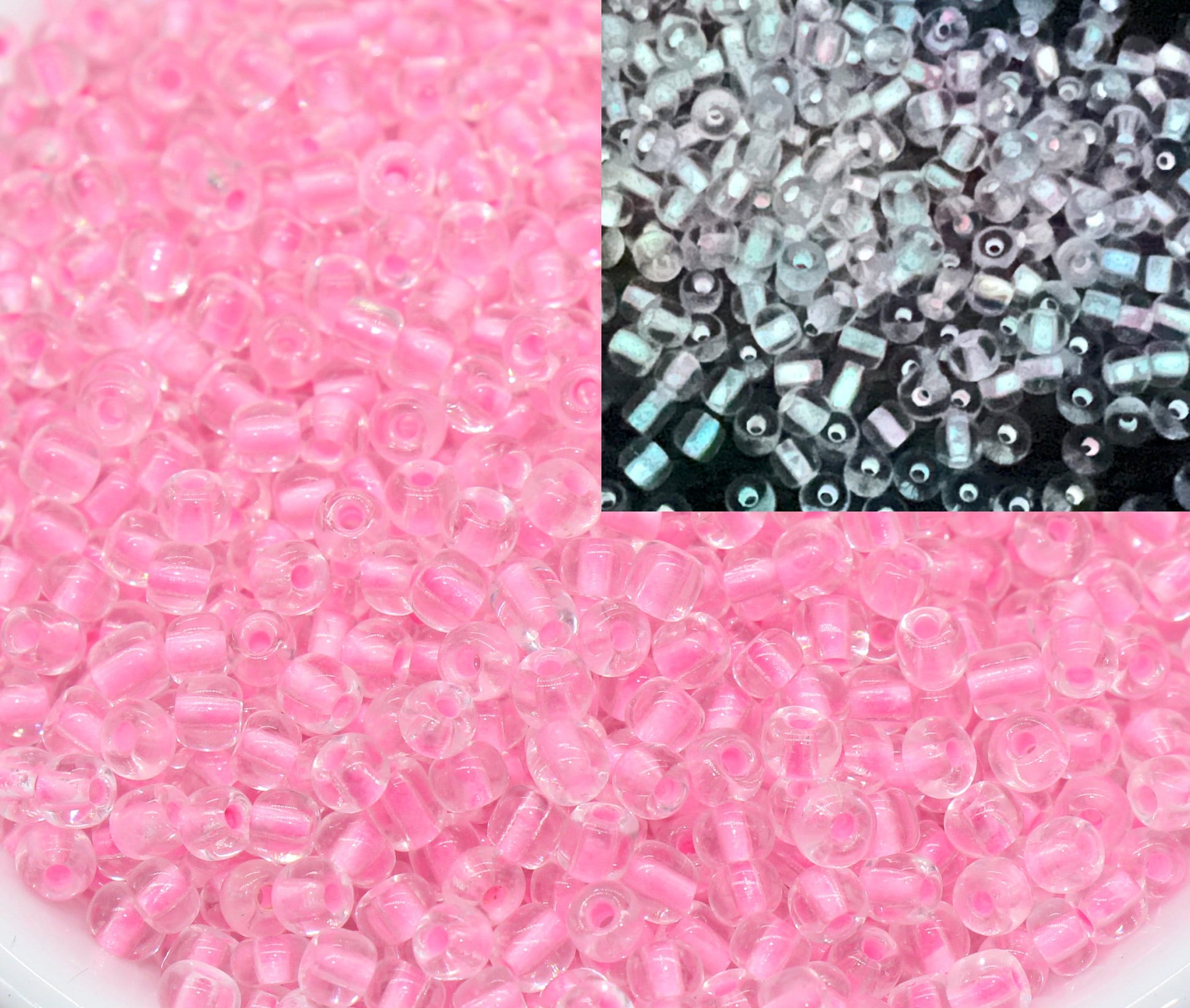 GLOW Glass Beads, 4mm 6/0 Glass Beads, Glow in Dark Transparent Beads with Pink Lining Beads, Rocailles Beads, Beading Supplies #2490