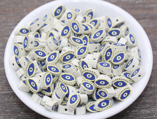 Evil Eye Polymer Clay Beads, Blue Evil Eye Fimo Cane Beads, Evil Eye Beads, Blue Evil Eye Slice Beads #159