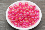10mm Hot Pink AB Round Beads, Iridescent Acrylic Gumball Beads, Transulcent Round Spacer Beads, Bubblegum Beads, Plastic Round Bead #65