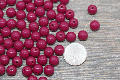 8mm Dark Ruby Pink Gumball Beads, Round Acrylic Loose Beads, Bubblegum Beads, Chunky Beads, Smooth Plastic Round Beads #2503