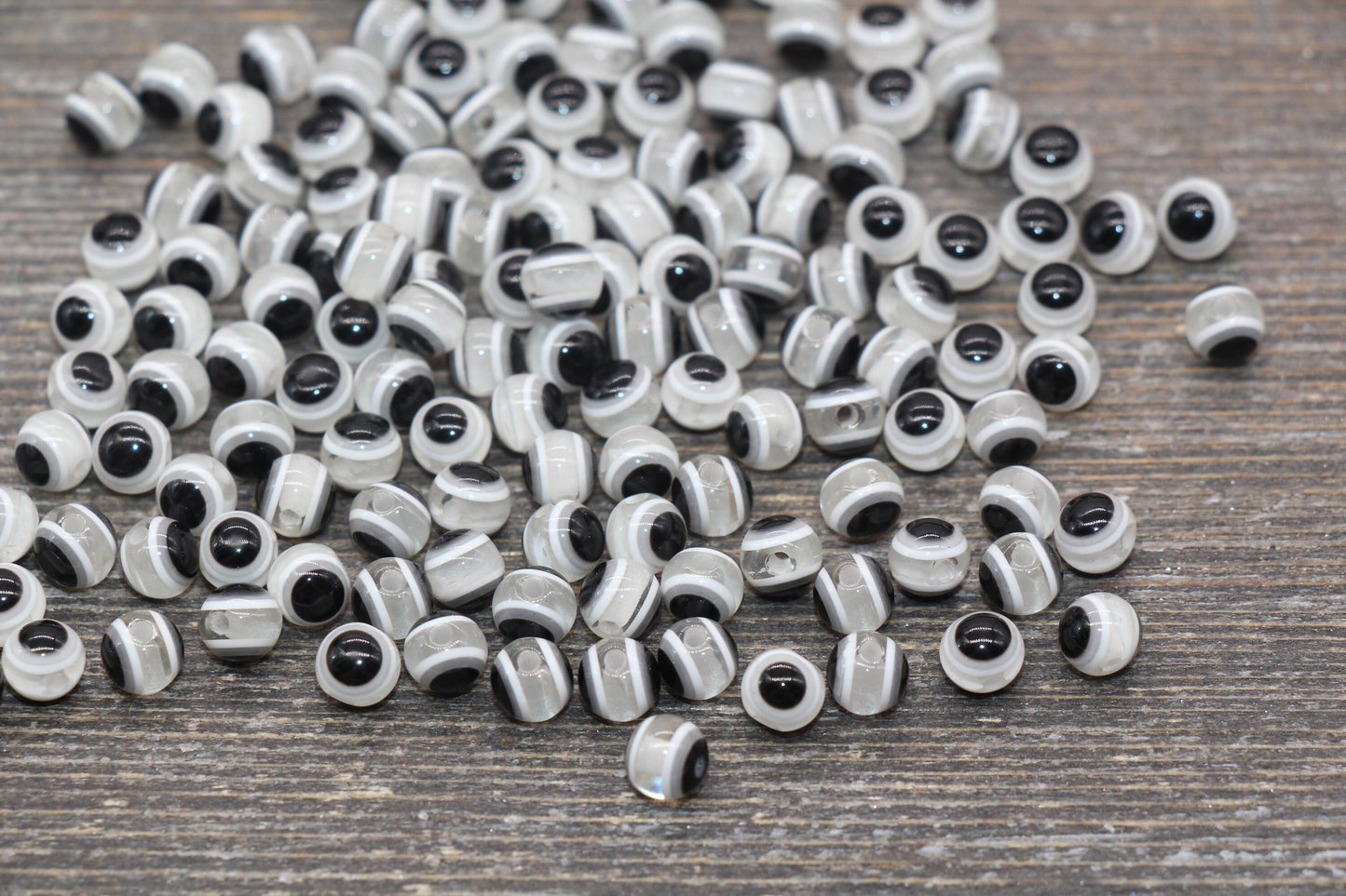 6mm Eyeball Beads, Translucent Light Gray Evil Eyes, Chunky Round Evil Eye, Turkish Eye Beads, Greek Eye Beads, Acrylic Eyeball Beads #2397