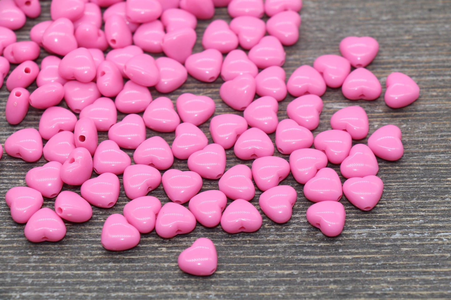 Barbie Pink Heart Beads, Pink Acrylic Heart Beads, Chunky Pink Heart Beads, Plastic Heart Shape Beads, Vertical Hole Hearts #2506