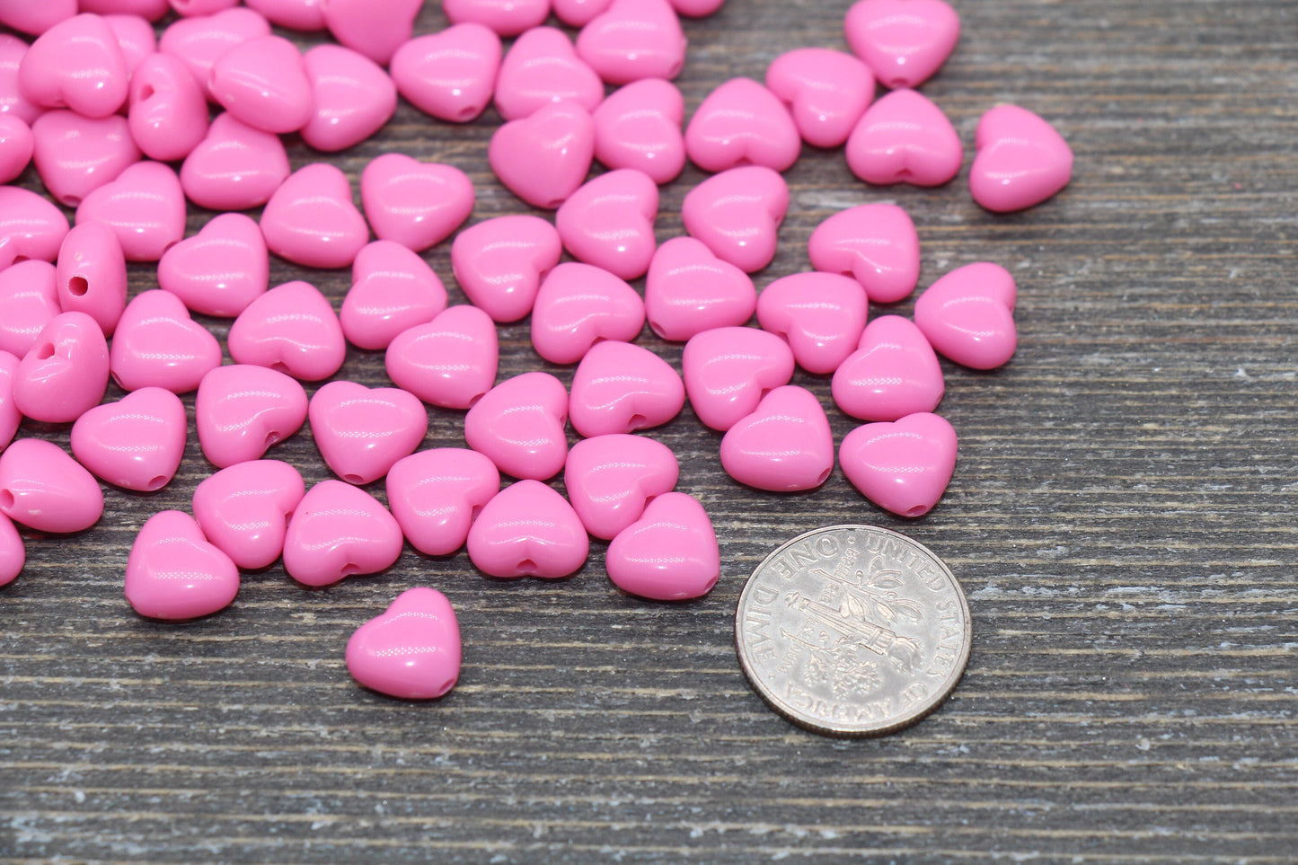 Barbie Pink Heart Beads, Pink Acrylic Heart Beads, Chunky Pink Heart Beads, Plastic Heart Shape Beads, Vertical Hole Hearts #2506