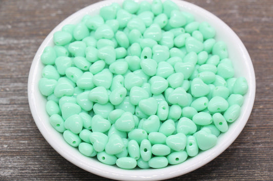 Mint Green Heart Beads, Mint Acrylic Heart Beads, Chunky Mint Heart Beads, Plastic Heart Shape Beads, Vertical Hole Hearts #2508