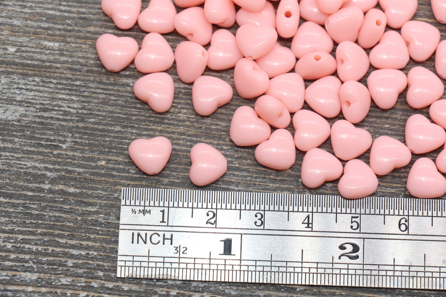 Peach Heart Beads, Peach Acrylic Heart Beads, Chunky Peach Heart Beads, Plastic Heart Shape Beads, Vertical Hole Hearts #2509