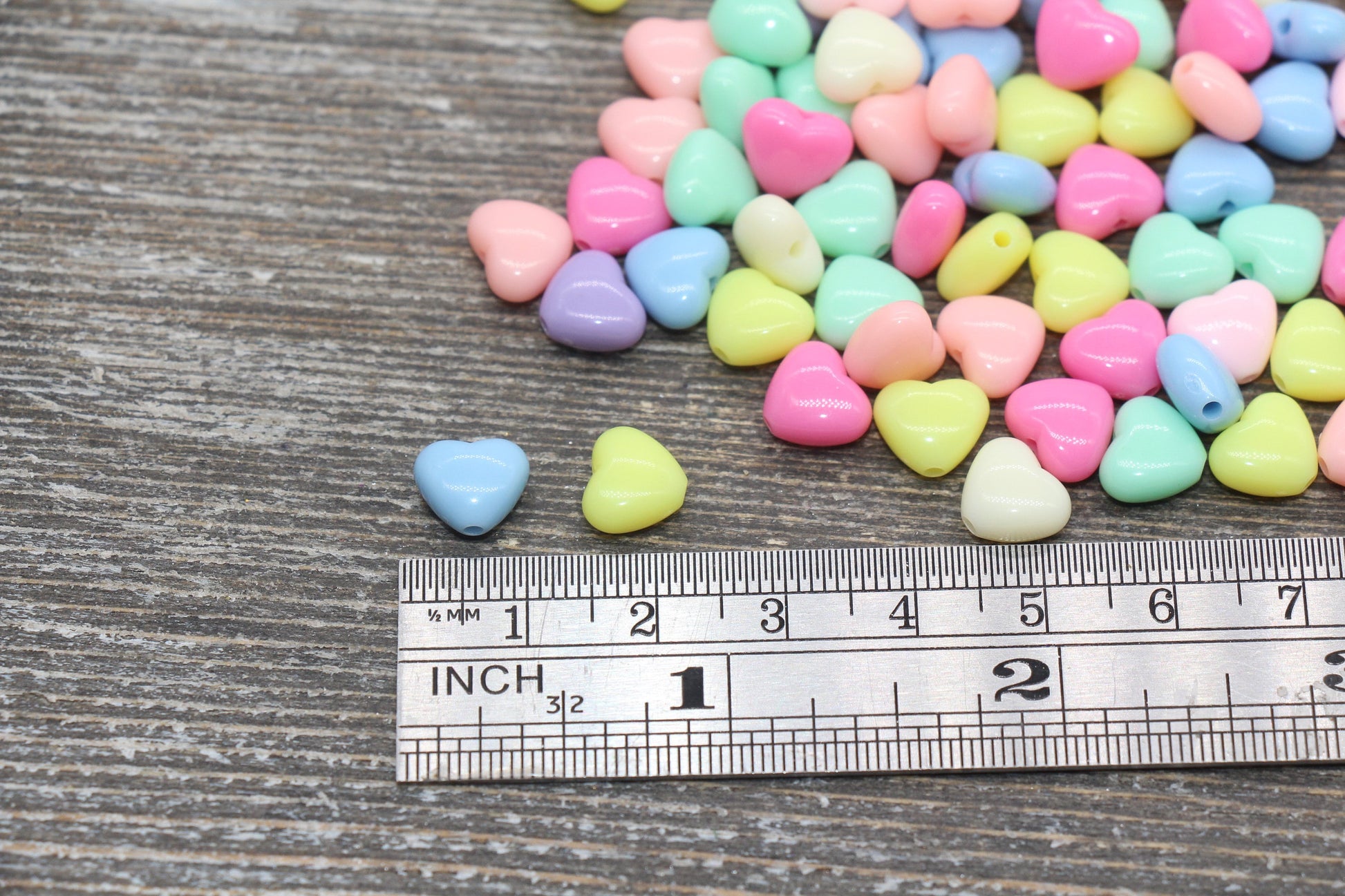 Multicolor Heart Beads, Mix Color Acrylic Heart Beads, Chunky Rainbow Heart Beads, Plastic Heart Shape Beads, Vertical Hole Hearts #2513