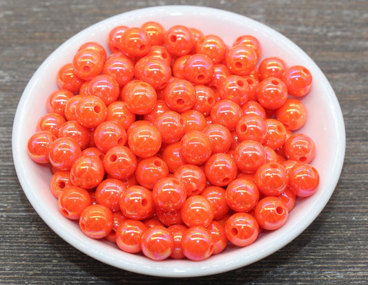 10mm Orange AB Gumball Beads, Iridescent Acrylic Loose Beads, Solid Bubblegum Beads, Sparkle Chunky Beads, Glossy Smooth Round Beads #2520