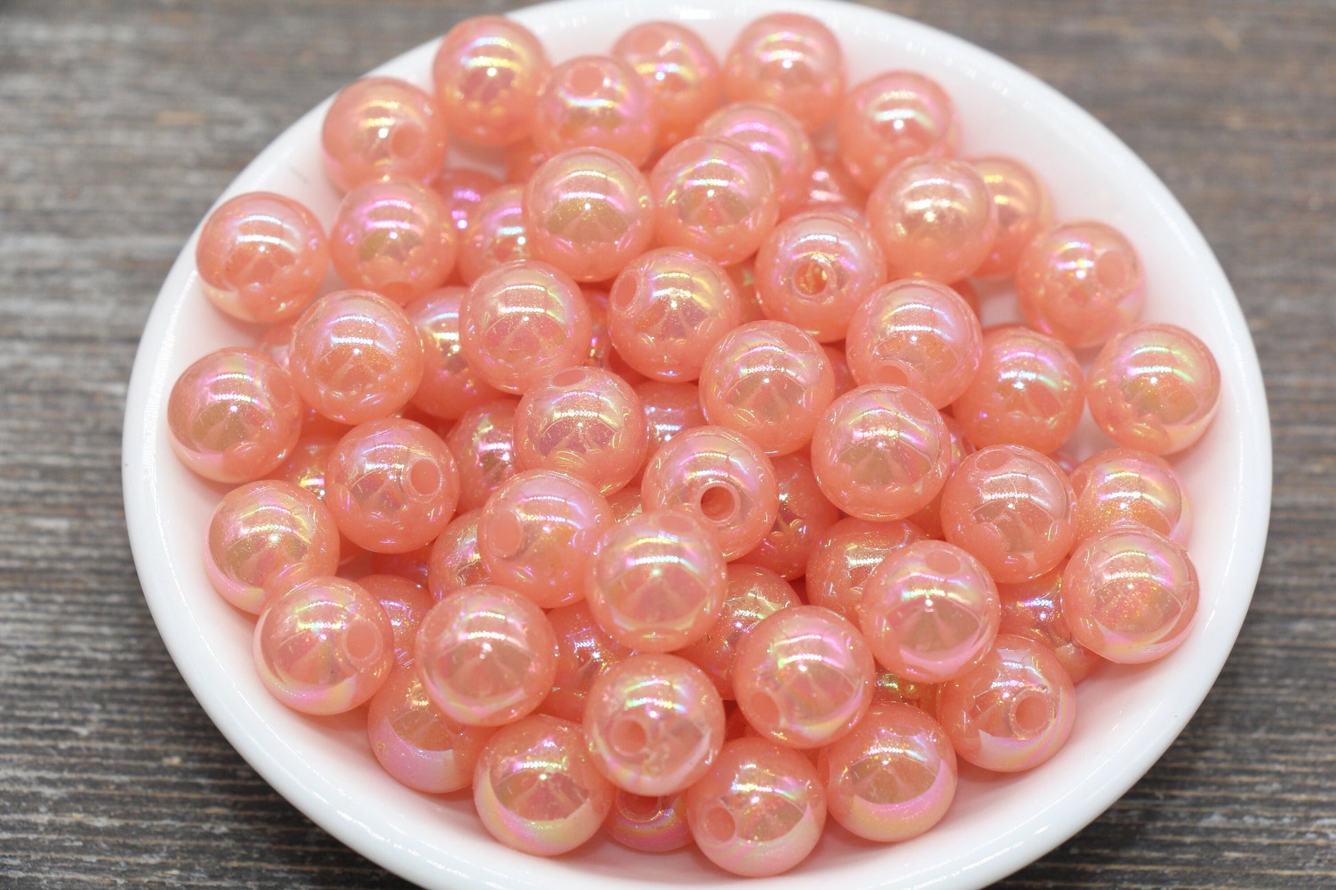 12mm Jelly Peach AB with Glitter Gumball Beads, Iridescent Acrylic Loose Beads, Bubblegum Beads, Sparkle Glossy Chunky Round Beads #2526