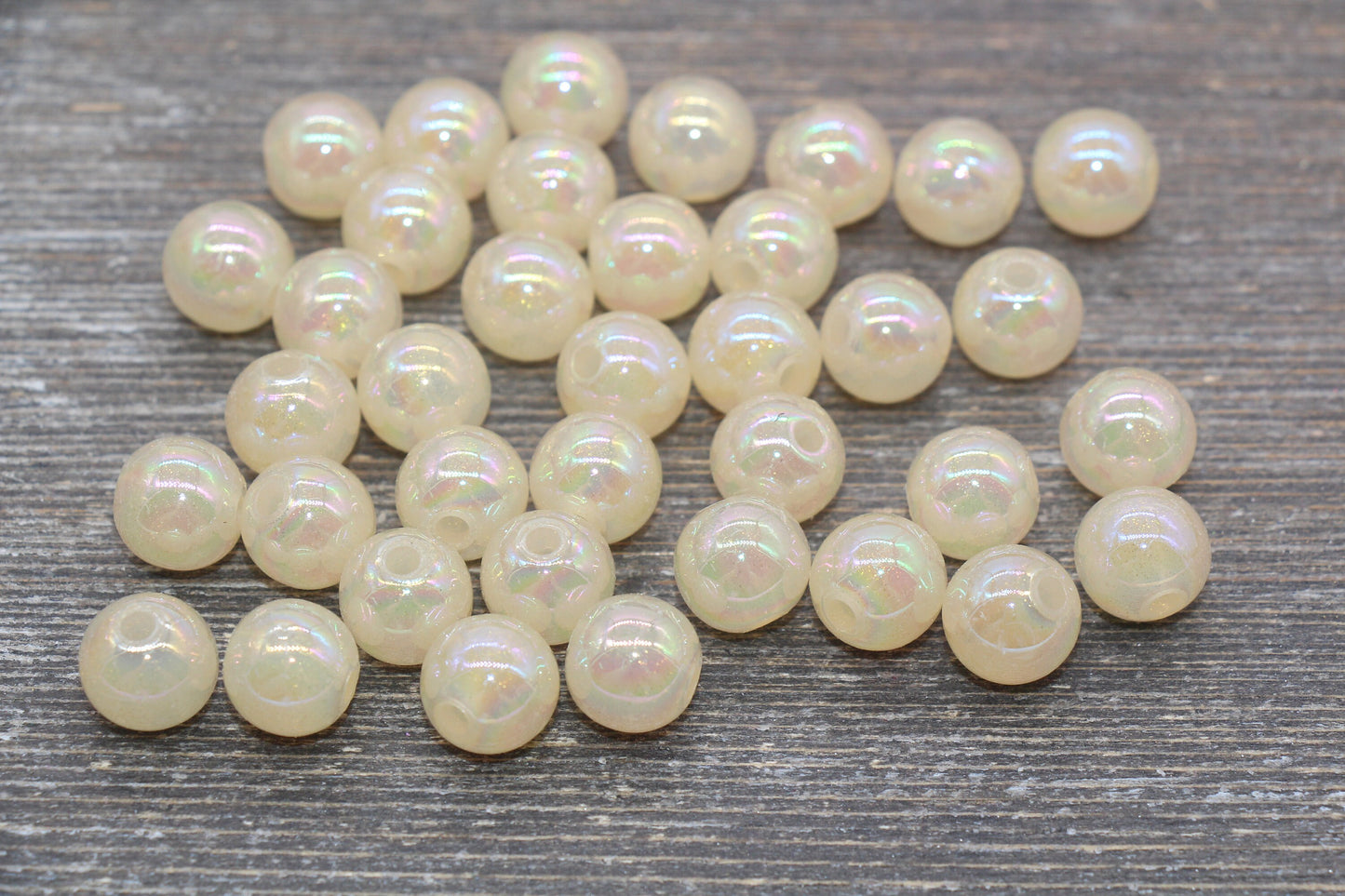 12mm Jelly Ivory AB with Glitter Gumball Beads, Iridescent Acrylic Loose Beads, Bubblegum Beads, Sparkle Glossy Chunky Round Beads #2532