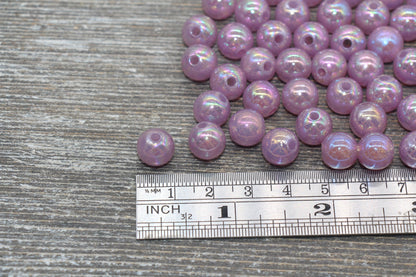 10mm Jelly Purple AB with Glitter Gumball Beads, Iridescent Acrylic Loose Beads, Bubblegum Beads, Sparkle Glossy Chunky Round Beads #2533