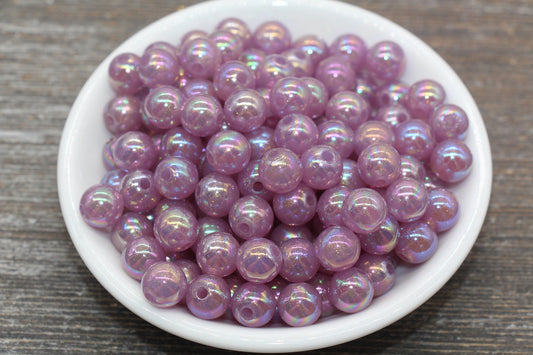 10mm Jelly Purple AB with Glitter Gumball Beads, Iridescent Acrylic Loose Beads, Bubblegum Beads, Sparkle Glossy Chunky Round Beads #2533