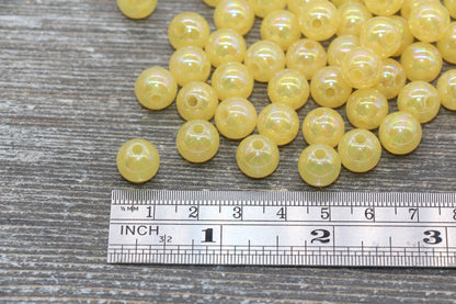 10mm Jelly Yellow AB with Glitter Gumball Beads, Iridescent Acrylic Loose Beads, Bubblegum Beads, Sparkle Glossy Chunky Round Beads #2535