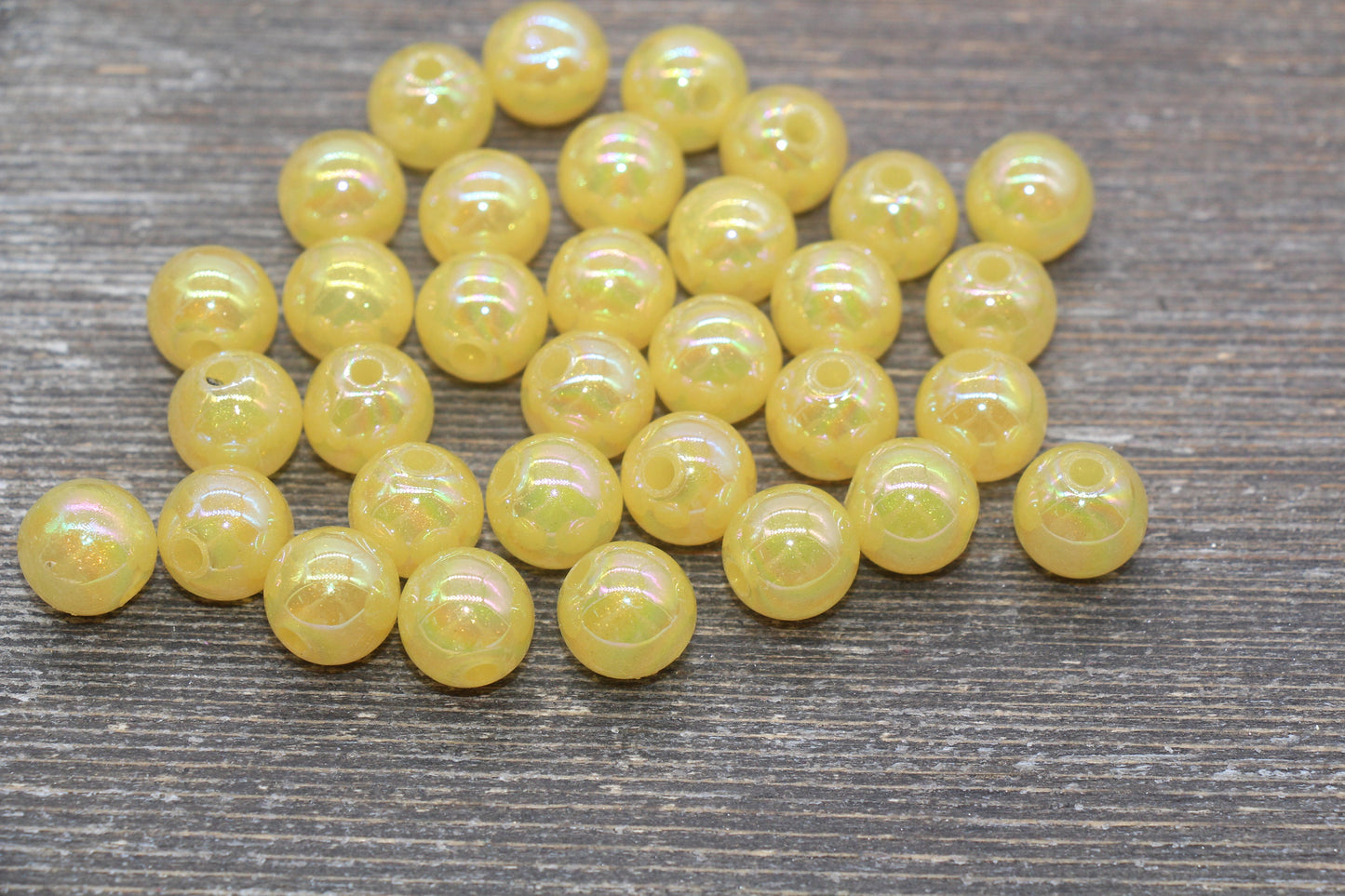 12mm Jelly Yellow AB with Glitter Gumball Beads, Iridescent Acrylic Loose Beads, Bubblegum Beads, Sparkle Glossy Chunky Round Beads #2536