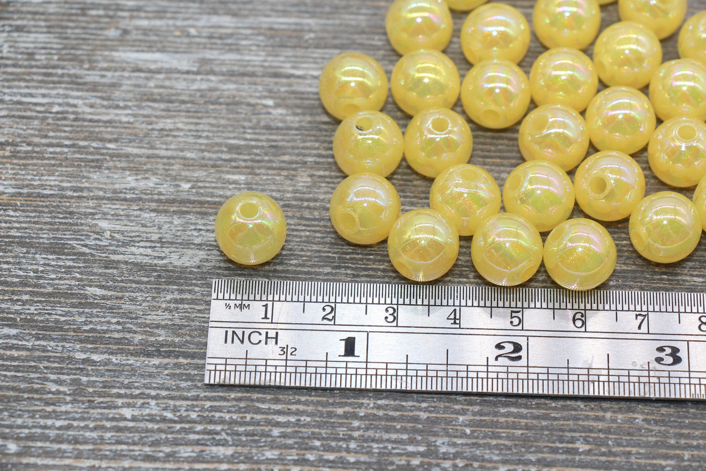 12mm Jelly Yellow AB with Glitter Gumball Beads, Iridescent Acrylic Loose Beads, Bubblegum Beads, Sparkle Glossy Chunky Round Beads #2536