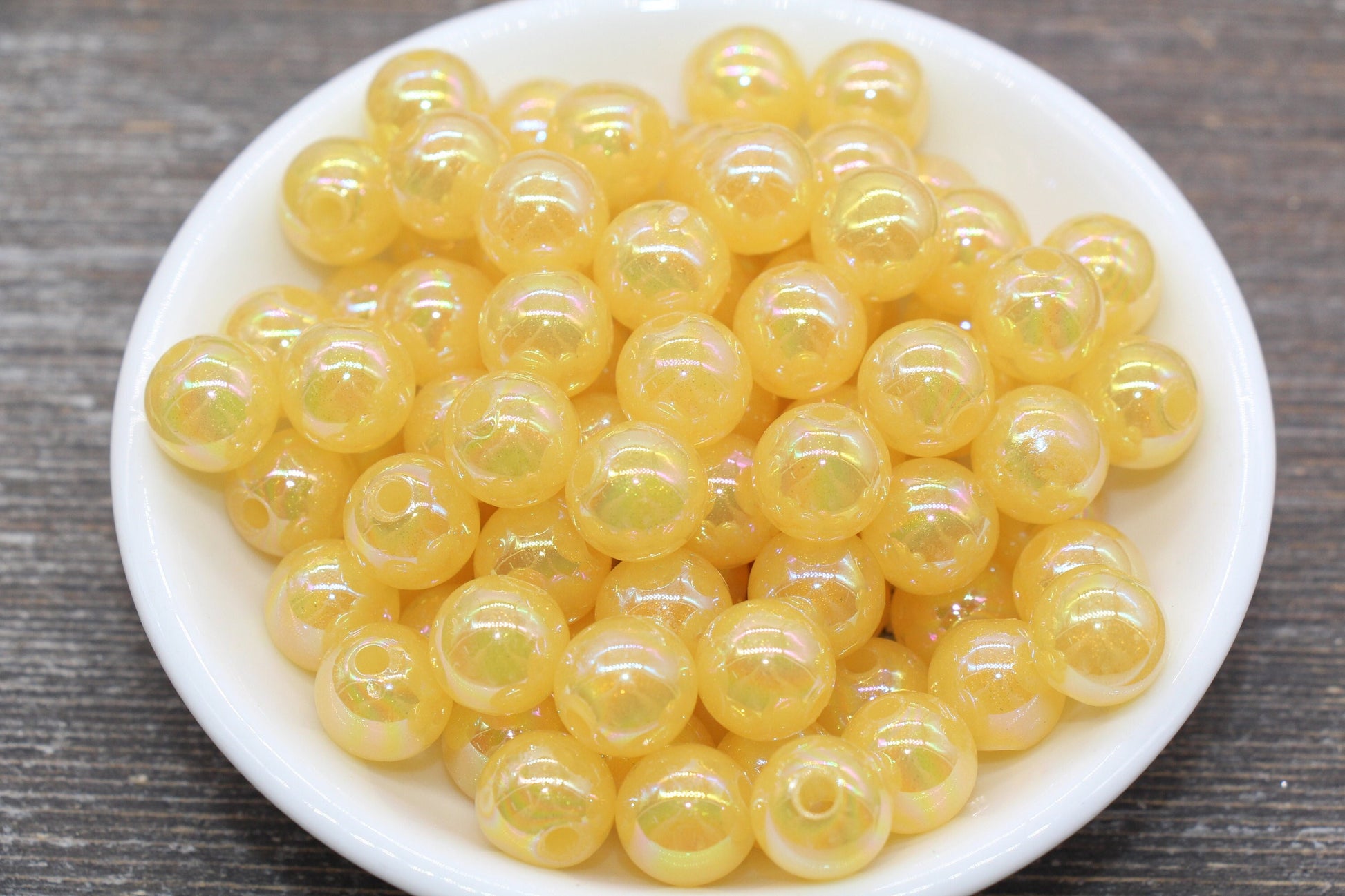 12mm Jelly Yellow AB with Glitter Gumball Beads, Iridescent Acrylic Loose Beads, Bubblegum Beads, Sparkle Glossy Chunky Round Beads #2536