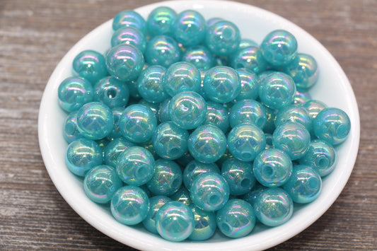 12mm Jelly Blue AB with Glitter Gumball Beads, Iridescent Acrylic Loose Beads, Bubblegum Beads, Sparkle Glossy Chunky Round Beads #2540