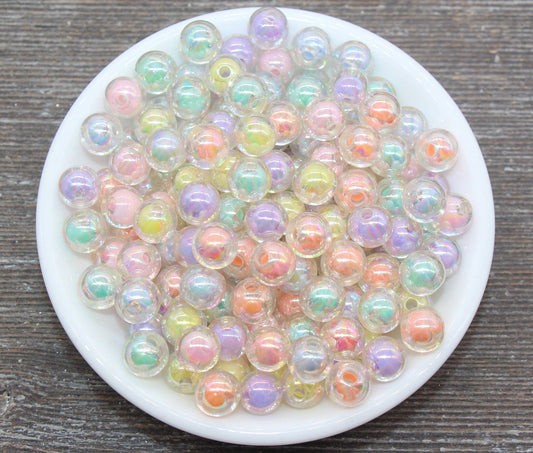 10mm Iridescent Mix Gumball Beads, AB Multicolor Round Acrylic Loose Beads, Glossy Shinny Bubblegum Beads, Chunky Beads, Round Beads #1950