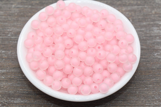 8mm Matte Pink Round Beads, Frosted Pink Acrylic Round Gumball Beads, Bubblegum Beads, Plastic Round Bead, Chunky Beads, #588