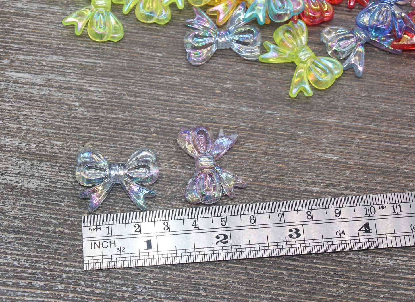 Multicolor Bow Beads, Iridescent Acrylic Ribbon Bow Beads, Rainbow AB Bow Beads, Vertical Hole Bow Beads, Jewelry Beads #258