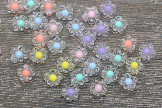 Multicolored Flower Beads, Mix Color Flower Beads, Flower Shape Acrylic Beads, Bracelet Beads, Jewelry Beads #699